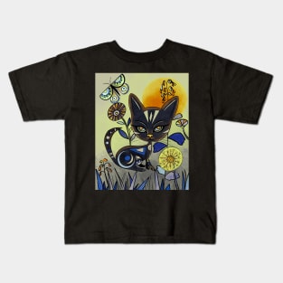 Mid century black cat art Kids T-Shirt
